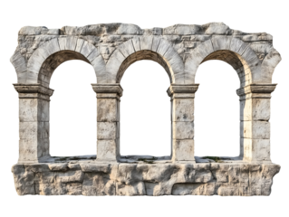 segment of roman aqueduct with arches ancient stone structure isolated background historical roman architecture
