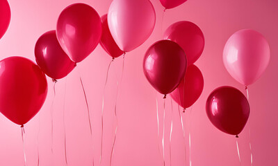 pink and red balloons with pink background. birthday card background. carnival background. valentine background