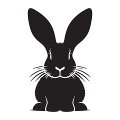 Rabbit Silhouette in Shadow on White Background Art.