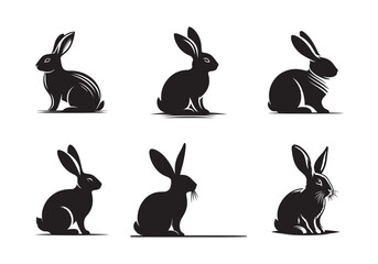 Rabbit Shadow Silhouette set on White Background.