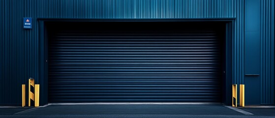 Closed dark roller shutter garage door front view