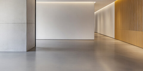 Fototapeta premium Modern interior design featuring concrete and wooden elements in a spacious hallway