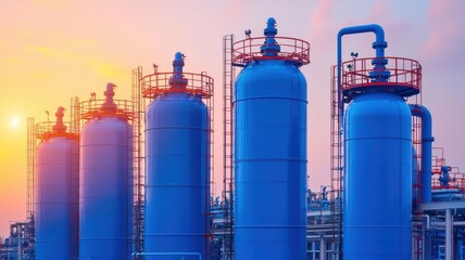 Obraz premium Innovative synthetic fuel refining system, sleek industrial setting, fuel processing technology synthetic fuel innovation