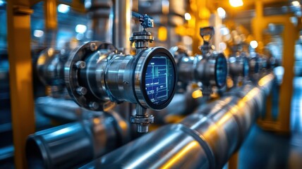 Fototapeta premium Gas processing facility with digital monitoring systems, futuristic setup