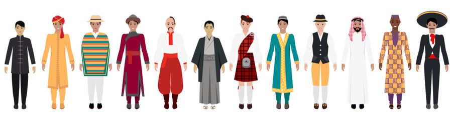 Men from various cultures in traditional attire showcasing cultural diversity. For global unity, tradition, cultural heritage, multiculturalism, cultural representation, diversity, inclusion.