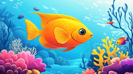 Naklejka premium Immerse in vibrant coral reef with fish swimming gracefully in tropical hues. Dive into underwater paradise for a fun family summer vacation