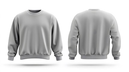 Mockup men sweatshirt with long sleeves isolated on white background. Front and back view. 3d rendering. 