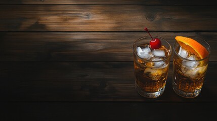 Two Cocktails on Wooden Background