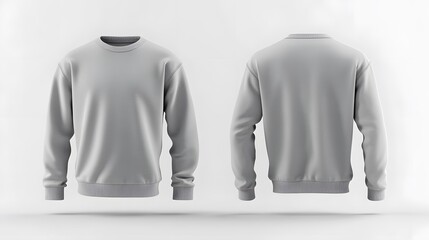 Mockup men sweatshirt with long sleeves isolated on white background. Front and back view. 3d rendering. 