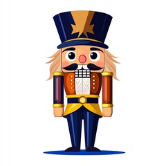 A colorful nutcracker figure with a tall hat, detailed uniform, and a cheerful expression, often associated with holiday celebrations.