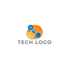 ILLUSTRATION LETTER D WITH CONNECTED CIRCLE ORANGE BLUE GRADIENT COLOR. TECH LOGO ICON TEMPLATE SIMPLE DESIGN ELEMENT VECTOR