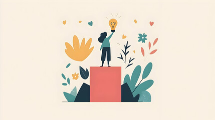 Person Holding Light Bulb on Podium Surrounded by Nature