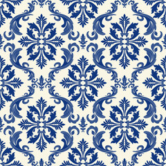 Damask seamless pattern,damask Ikat floral seamless pattern vector illustration,navy blue and white background,Aztec style,baroque pattern.design for texture,fabric,clothing,wrapping,decoration,print.