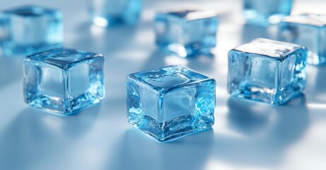 Obraz premium glass transparent blue cubes on light background, business background, cosmetic perfume background