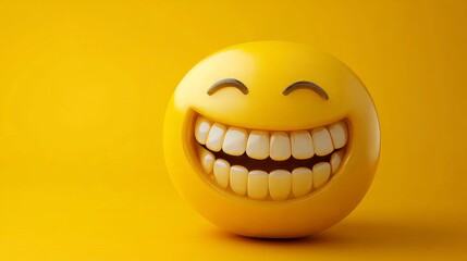Fototapeta premium Joyful 3d emoji with a wide smile exudes happiness and positivity, representing joy and cheer in the digital realm