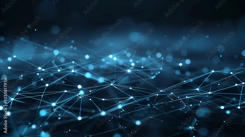 Fototapete blurred background with iot and machine learning points, ample space for text and design elements ,n