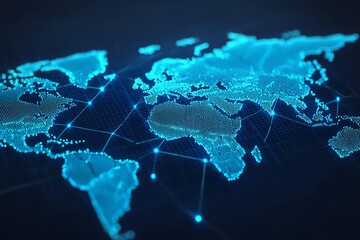International trade agreements, global market expansion, digital world map visualization, 3D illustration