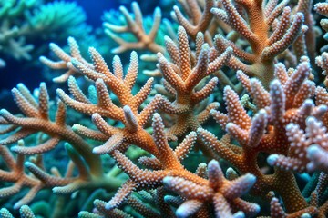Fototapeta premium Branching orange coral in vibrant underwater reef