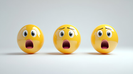 Hushed or surprised face three dimensional emoji isolated on white background