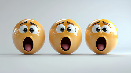 Hushed or surprised face three dimensional emoji isolated on white background