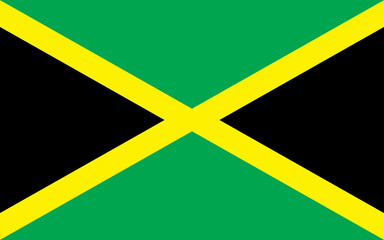 The flag of Jamaica. Flag icon. Standard color. Standard size. A rectangular flag. Computer illustration. Digital illustration. Vector illustration.