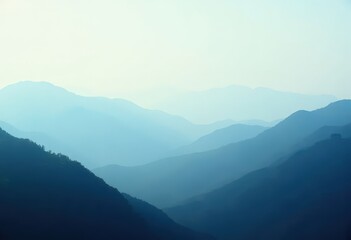 Fototapeta premium Blue Mountains in Foggy Landscape .