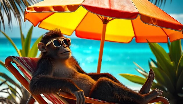 monkey sit on beach