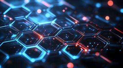Obraz premium Abstract Hexagon Pattern with Blue and Red Glowing Lights