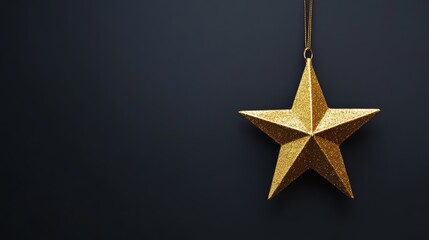 Obraz premium Golden star hanging on a plain dark background