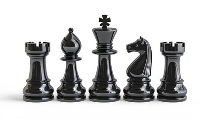 Chess black set isolated on white background. 3d illustration. 