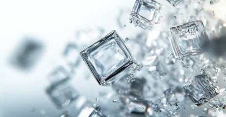 glass transparent blue cubes on light background, business background, cosmetic perfume background