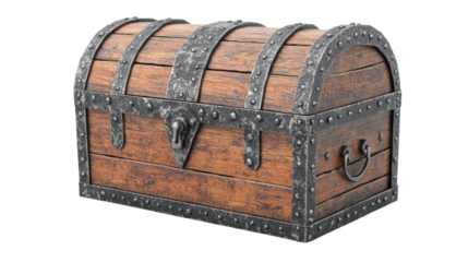 Vintage wooden treasure chest, white background, transparent background
