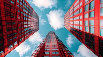 Tall Red Buildings Under Blue Sky