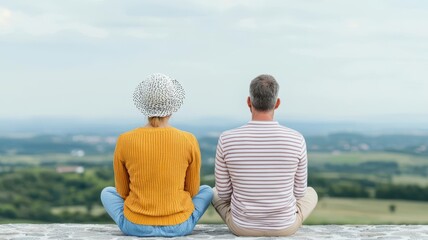 Fototapeta premium Therapist supporting a patient during mindfulness exercises outdoors, therapist wellness support, natural therapy