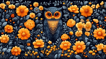 Fototapeta premium A detailed hand-painted owl in vibrant colors, perfect for use in logo design or textile patterns