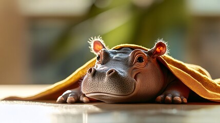 Baby Hippo with Superhero Cape and Bored Expression
