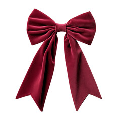 Elegant burgundy velvet bow, isolated on a white background.