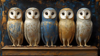 Fototapeta premium Watercolor owls with whimsical patterns and textures, designed for DIY projects or branding materials