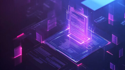A holographic representation of an electronic contract or digital signature, illustrating the concept of online voting. This design reflects a mobile document manager and the business aspect of electr