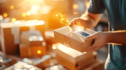 Worker Scanning Barcode on Package in Warehouse Setting