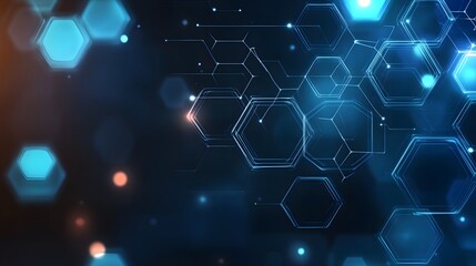 Obraz premium Abstract Blue Hexagon Pattern with Glowing Lines and Bokeh