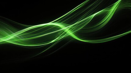 Naklejka premium Abstract Green Light Waves on Black Background
