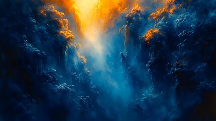 Fototapeta premium Hand-painted watercolor enchanted forest, featuring magical creatures and lush, glowing foliage