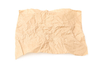 Crumpled kraft paper sheet isolated on white