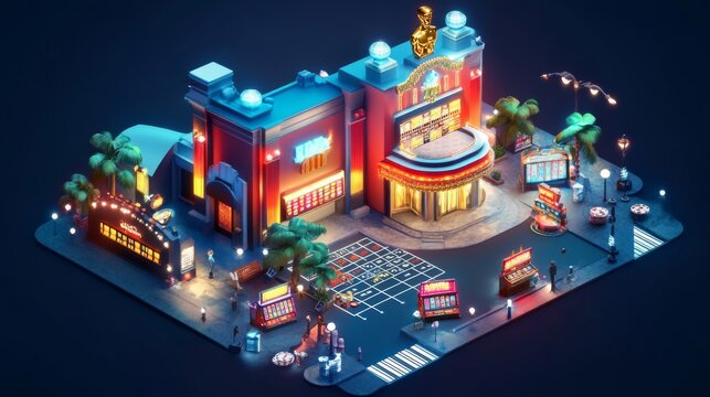 Movie studio backlot casino with famous moviethemed decorations