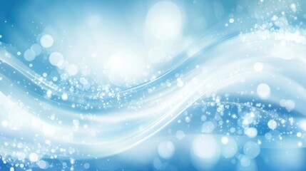 Abstract Blue Background with White Waves and Bokeh