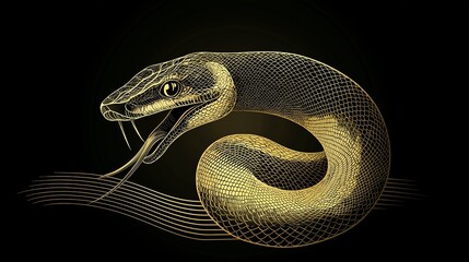 Fototapeta premium Illustration of a snake with intricate patterns on a black background.