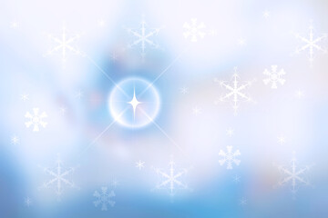 Abstract blurred festive delicate winter christmas or Happy New Year background with shiny blue and white bokeh lighted stars. Space for your design. Card concept.