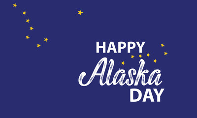 Alaska Day banner. Holiday celebration on October 18. Vector template for typography poster, postcard, flyer, etc. Vector illustration isolated on blue background. EPS 10
