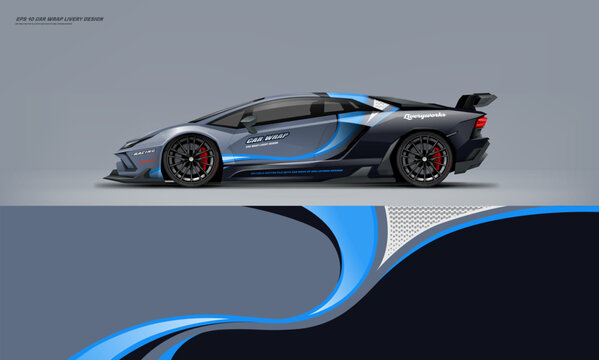 Sport racing supercar wrap livery design gray color combination for universal medium vector eps10 ready to print printable file